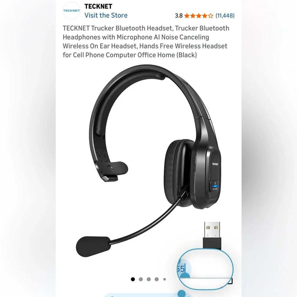 NIB Tecknet Bluetooth Headset w/ Microphone AI Noise Cancelling Hands Free Black